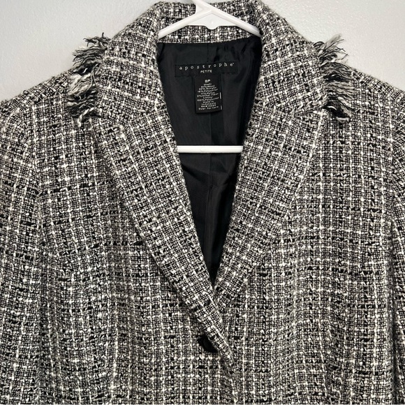 Apostrophe Womens Wool Blend Tweed Blazer Lined Petite Sz S 8P Black White Gray - Picture 2 of 11